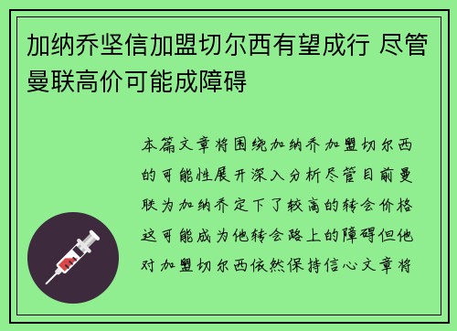 加纳乔坚信加盟切尔西有望成行 尽管曼联高价可能成障碍
